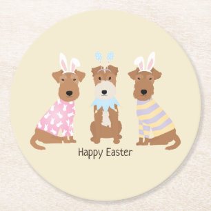 Happy Oaster Welsh Terrier Dogs Runder Pappuntersetzer