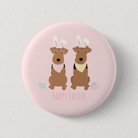 Happy Oaster Welsh Terriers Dogs Bunny Ears Button (Vorderseite)