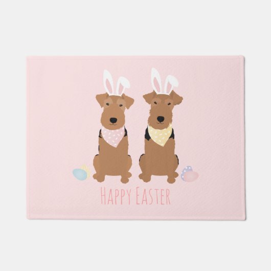Happy Oaster Welsh Terriers Dogs Bunny Ears Fußmatte (Vorderseite)