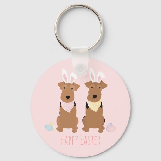 Happy Oaster Welsh Terriers Dogs Bunny Ears Schlüsselanhänger (Vorderseite)