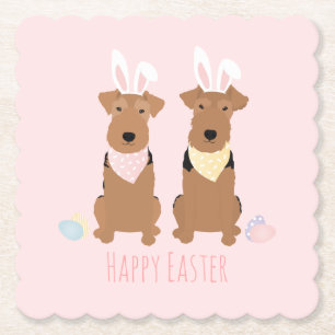 Happy Oaster Welsh Terriers Dogs Bunny Ears Untersetzer