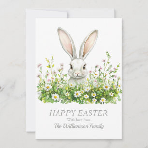 Happy Oaster White Bunny Florals Personalisiert Feiertagskarte