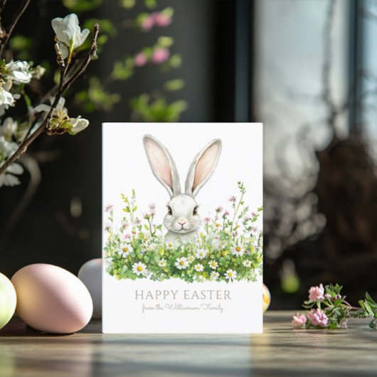 Happy Oaster White Bunny Florals Personalisiert Karte