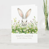 Happy Oaster White Bunny Florals Personalisiert Karte (Vorderseite)