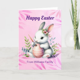 Happy Oaster, White Bunny Painting a Osteregg Feiertagskarte