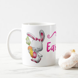 Happy Oaster White Bunny Pink Script Personalisier Kaffeetasse