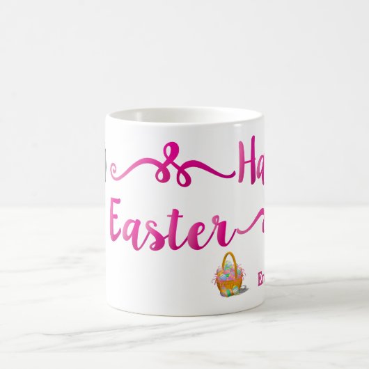 Happy Oaster White Bunny Pink Script Personalisier Kaffeetasse (Mittel)