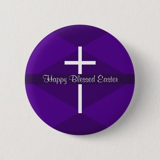 Happy Oaster White Cross Lila Christlich Button (Vorderseite)