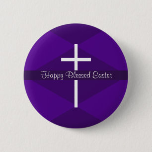 Happy Oaster White Cross Lila Christlich Button