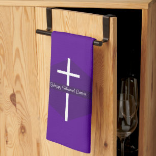 Happy Oaster White Cross Lila Christlich Geschirrtuch