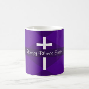 Happy Oaster White Cross Lila Christlich Kaffeetasse