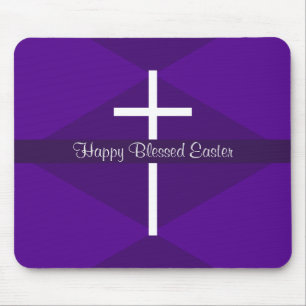 Happy Oaster White Cross Lila Christlich Mousepad