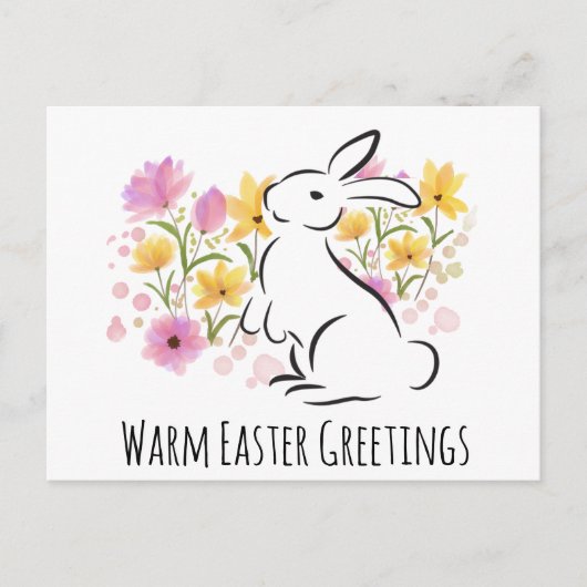 Happy Oaster White Rabbit Blume Postcard Postkarte (Vorderseite)