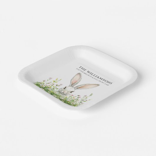 Happy Oaster White Rabbit Florals Personalisiert Pappteller (Gewinkelt)