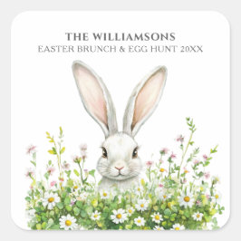 Happy Oaster White Rabbit Florals Personalisiert Quadratischer Aufkleber