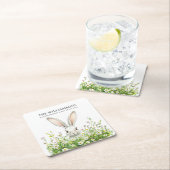 Happy Oaster White Rabbit Florals Personalisiert Rechteckiger Pappuntersetzer (Vor Ort)