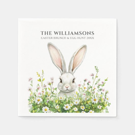 Happy Oaster White Rabbit Florals Personalisiert Serviette (Vorderseite)