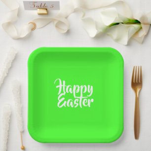 Happy Oaster White Text auf grün Pappteller