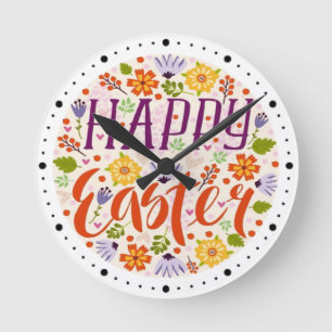 Happy Oaster with Spring Flowers-23143 Latte Tasse Runde Wanduhr