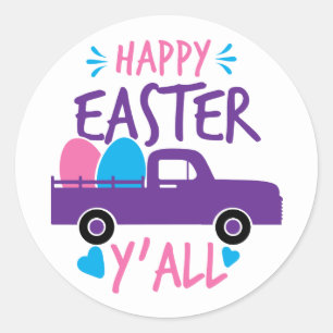 Happy Oaster Y'all Modern Egg Truck Runder Aufkleber