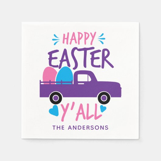 Happy Oaster Y'all Moderner Egg Truck Personalisie Serviette (Vorderseite)