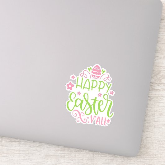 Happy Oaster Y'all Pink und Green Vinyl Sticker (Detail)