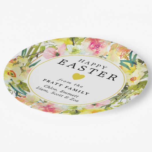 Happy Oaster Yellow Daffodil Heart Pappteller (Schrägansicht)