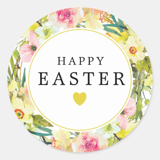 Happy Oaster Yellow Daffodil Heart Runder Aufkleber (Vorderseite)