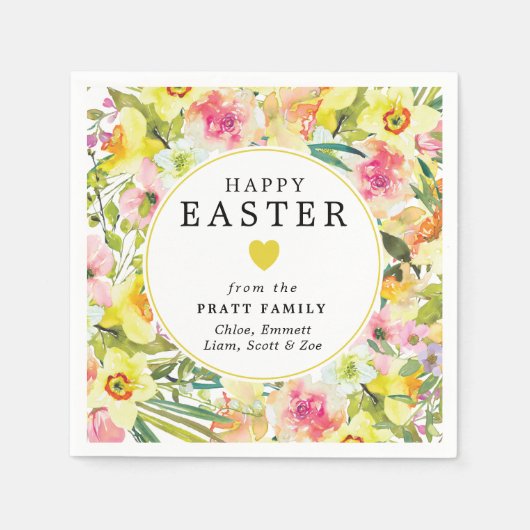 Happy Oaster Yellow Daffodil Heart Serviette (Vorderseite)