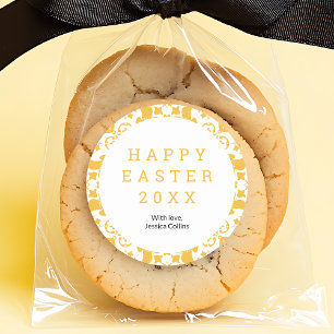 Happy Oaster Yellow Elegante Blumenmuster Custom Runder Aufkleber