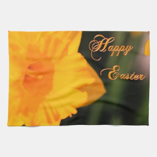 Happy Oaster Yellow Spring Daffodie Blume Geschirrtuch (Horizontal)