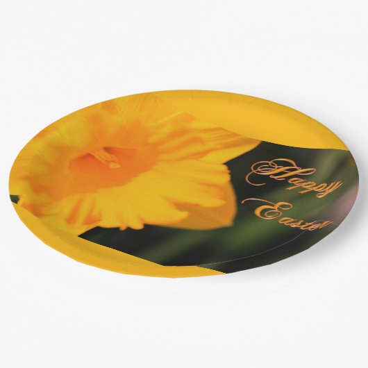 Happy Oaster Yellow Spring Daffodie Blume Pappteller (Schrägansicht)