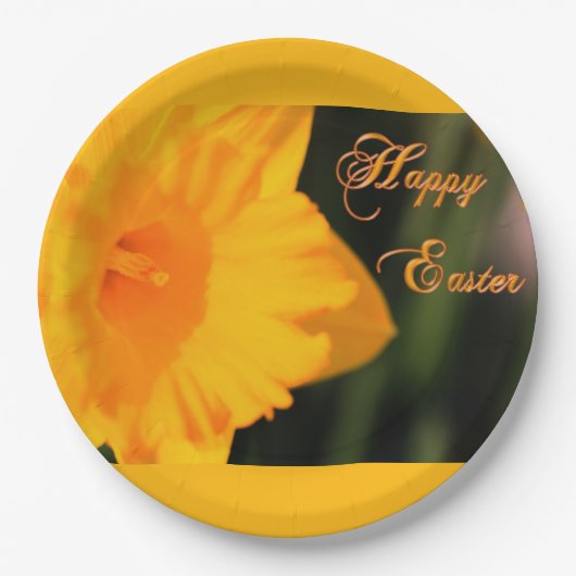 Happy Oaster Yellow Spring Daffodie Blume Pappteller (Vorderseite)