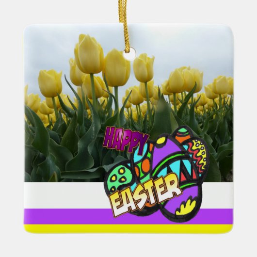 Happy Oaster Yellow Tulips Design Keramikornament (Vorderseite)