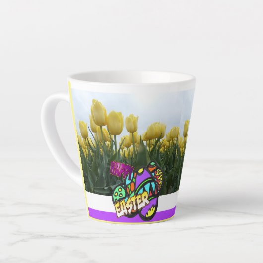 Happy Oaster Yellow Tulips Design Latte Tasse (Linke Ecke)
