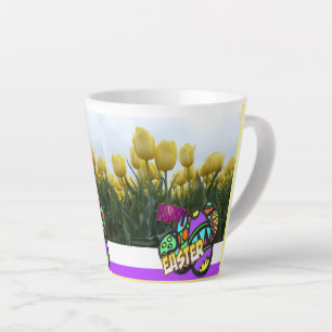 Happy Oaster Yellow Tulips Design Latte Tasse