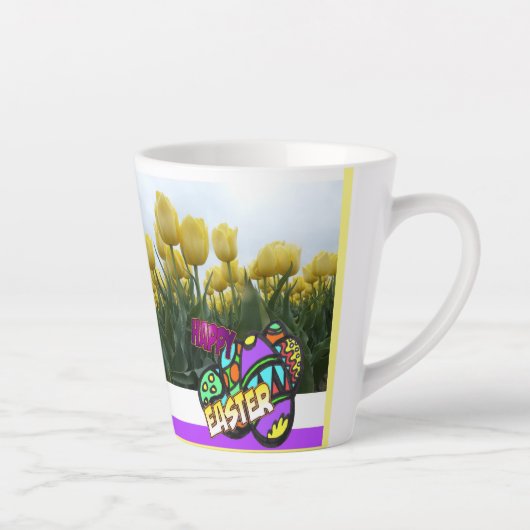 Happy Oaster Yellow Tulips Design Latte Tasse (Rechts)