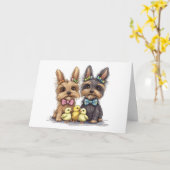 Happy Oaster Yorkshire Terrier Dogs Karte (Gelbe Blume)
