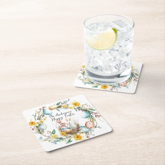 Happy Oaster zwei Banns und blumengeschmückte Oste Rechteckiger Pappuntersetzer (Vor Ort)