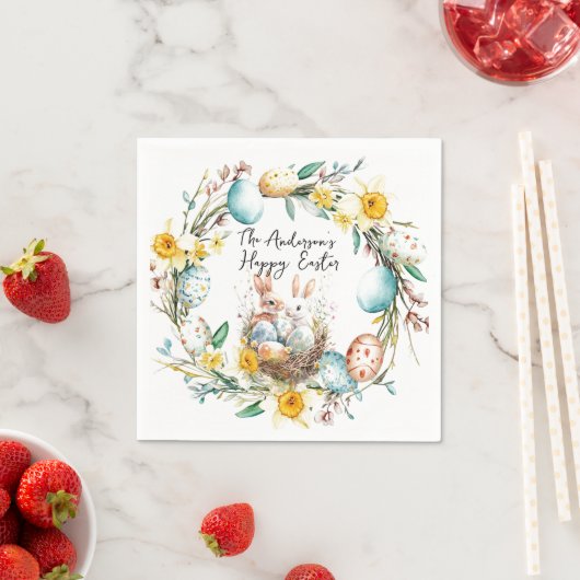 Happy Oaster zwei Banns und blumengeschmückte Oste Serviette (Beispiel)