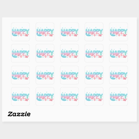 Happy Ocean Pastel Glossy Text Quadratischer Aufkleber (Blatt)