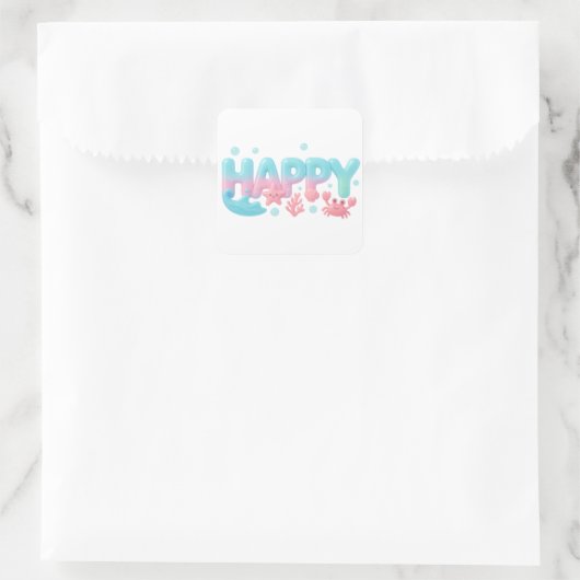 Happy Ocean Pastel Glossy Text Quadratischer Aufkleber (Tasche)