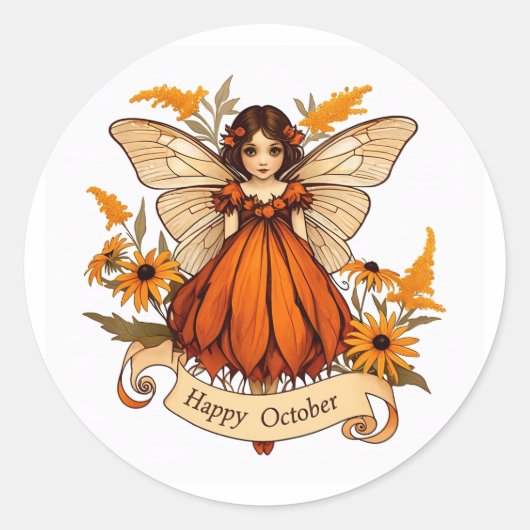 Happy October Fairy Runder Aufkleber (Vorderseite)
