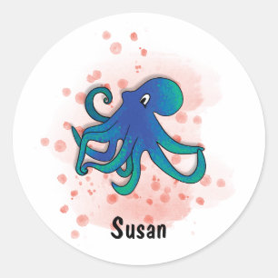 Happy Octopus Aquarell Runder Aufkleber