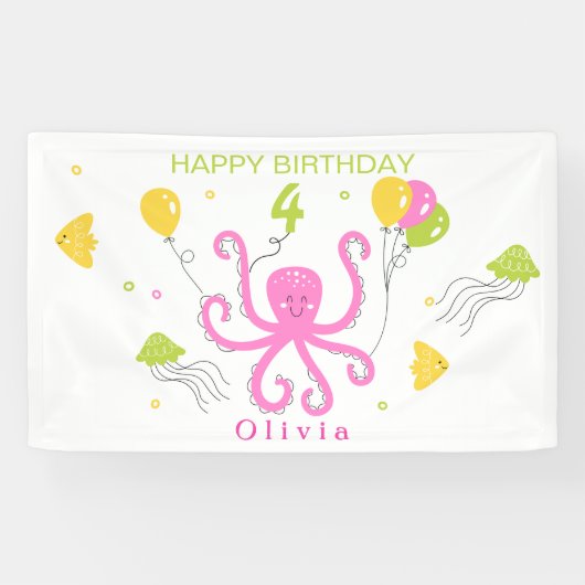Happy Octopus Geburtstag Banner (Horizontal)