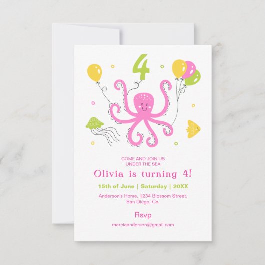 Happy Octopus Geburtstag Einladung (Vorderseite)