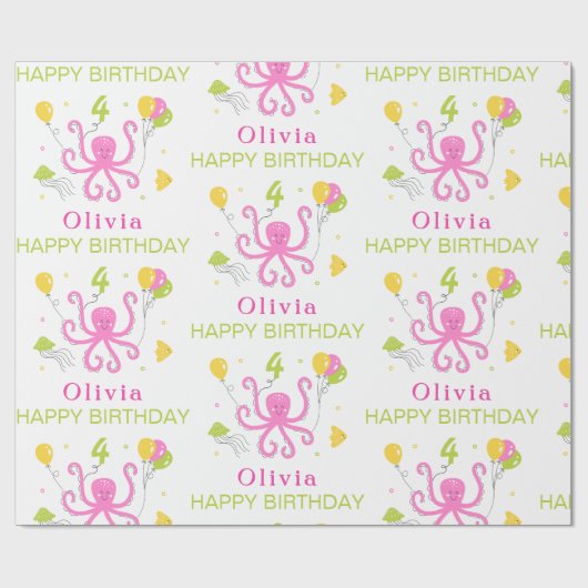 Happy Octopus Geburtstag Geschenkpapier (Flach)