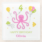 Happy Octopus Geburtstag Glasuntersetzer (Vorderseite)