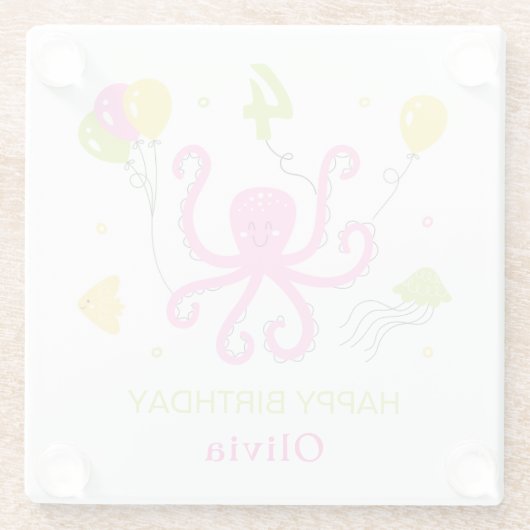 Happy Octopus Geburtstag Glasuntersetzer (Rückseite)