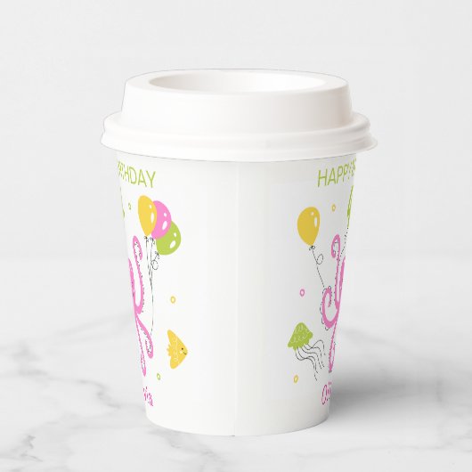 Happy Octopus Geburtstag Pappbecher (Rechts)